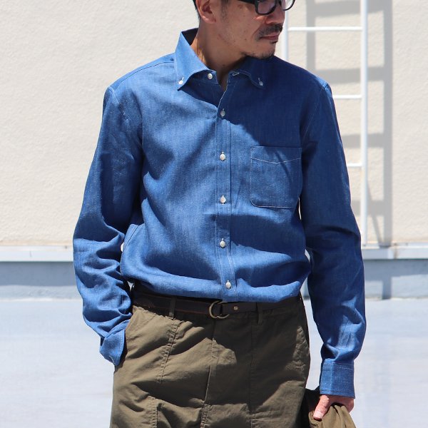 画像10: 【RE PRICE / 価格改定】麻混デニムワイドスプレッド長袖シャツ【MADE IN JAPAN】『日本製』/ Upscape Audience