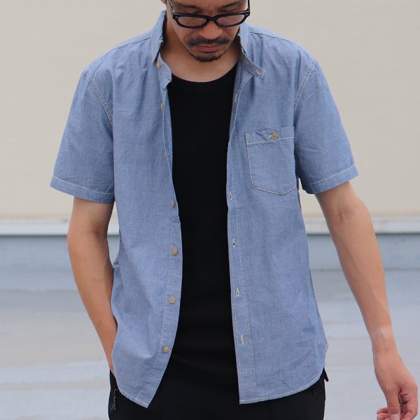 画像6: 【RE PRICE / 価格改定】ダンガリースタンドボタンダウンカラー半袖シャツ / Audience x GUNG HO