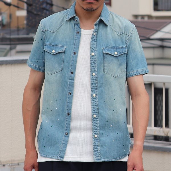 画像4: 【RE PRICE / 価格改定】ヴィンテージウォッシュ半袖デニムウェスタンシャツ / Audience