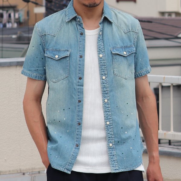 画像3: 【RE PRICE / 価格改定】ヴィンテージウォッシュ半袖デニムウェスタンシャツ / Audience