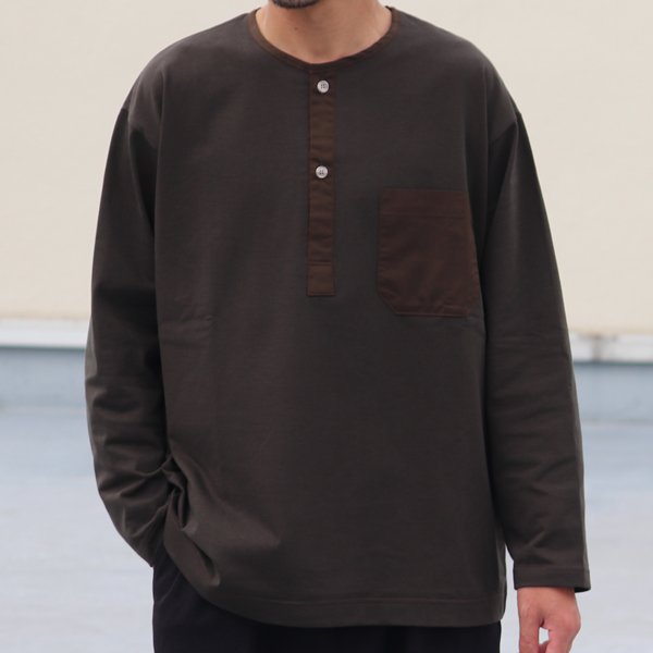 画像19: VORTEX 8オンス (MVS天竺) 布帛ミックス スリーピング ヘンリーネック 長袖 Tシャツ【MADE IN JAPAN】『日本製』/ Upscape Audience