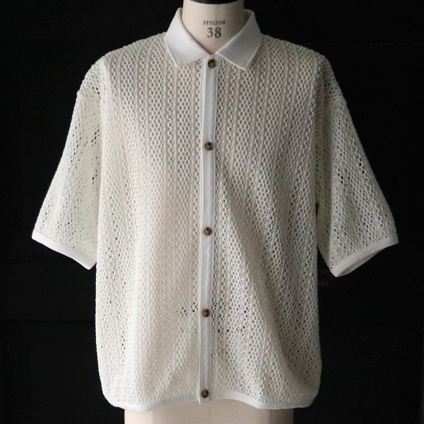 画像6: ハンドクロシェライク ラッセルレース ポロ ハーフスリーブ カーディガン 【MADE IN JAPAN】『日本製』【送料無料】/ Upscape Audience