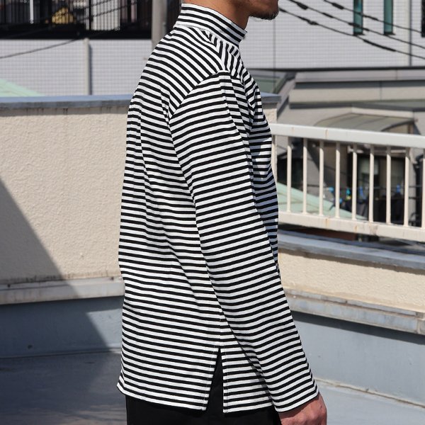 画像4: 【RE PRICE / 価格改定】高密度シルケットボーダーモックネック長袖Tシャツ【MADE IN JAPAN】『日本製』/ Upscape Audience