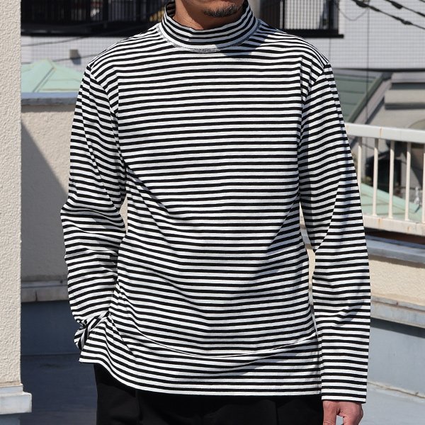 画像3: 【RE PRICE / 価格改定】高密度シルケットボーダーモックネック長袖Tシャツ【MADE IN JAPAN】『日本製』/ Upscape Audience