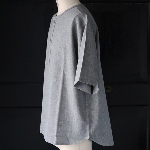 画像7: Naturemier™️(ナチュレミア)TECH リネンライク メランジクロス クルーネック スリーピング ハーフスリーブシャツ【MADE IN JAPAN】『日本製』/ Upscape Audience