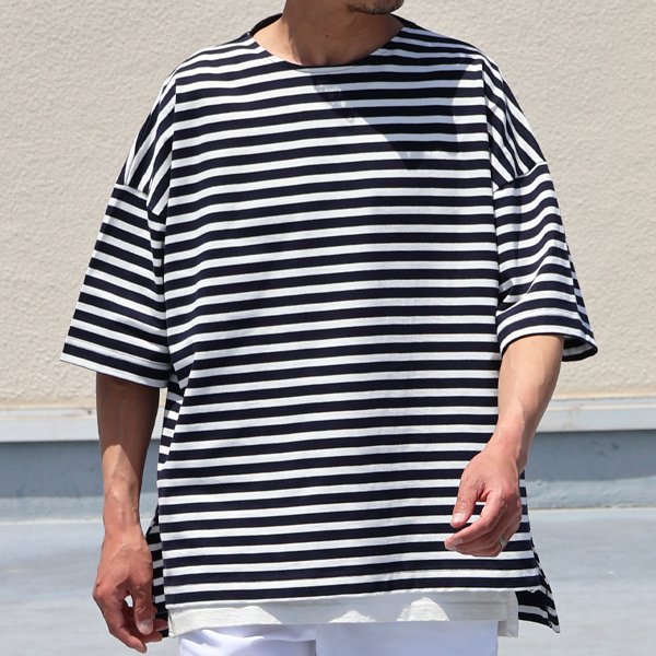 画像3: VORTEX 8オンス（MVS天竺）ボーダー サイドスリット Aライン ハーフスリーブ Tシャツ【MADE IN JAPAN】『日本製』/ Upscape Audience