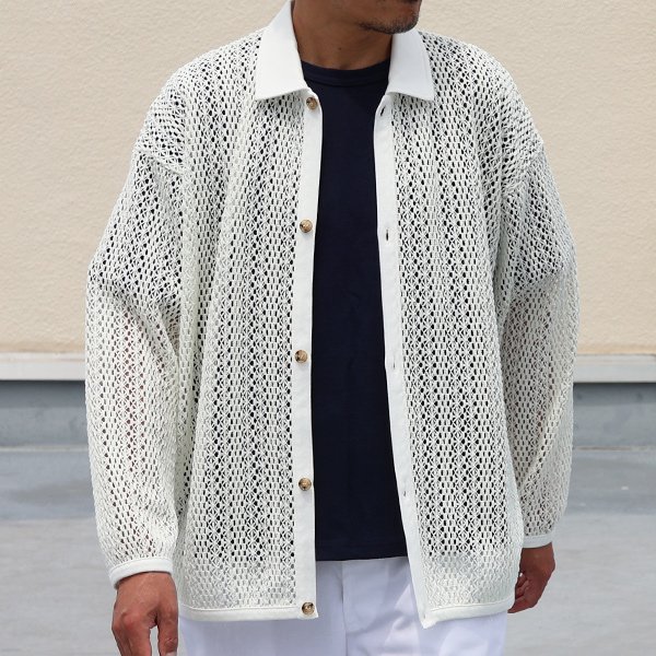 画像4: ハンドクロシェライク ラッセルレース ポロ 長袖 カーディガン 【MADE IN JAPAN】『日本製』【送料無料】/ Upscape Audience