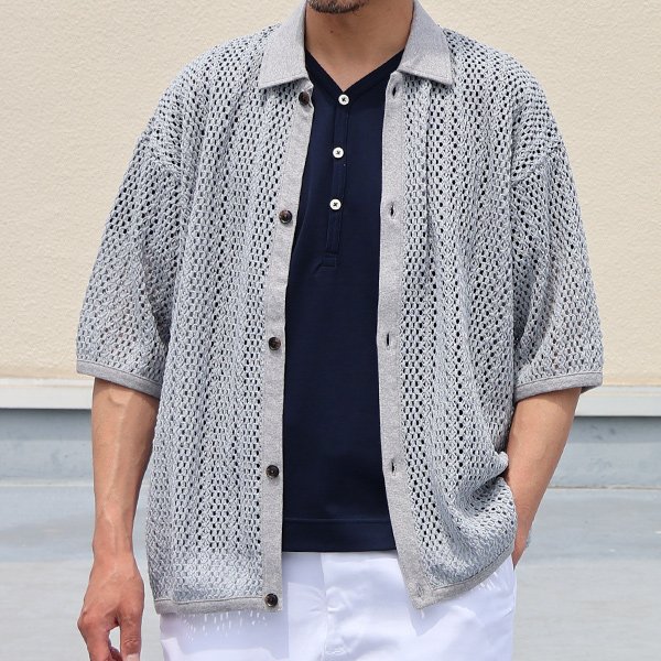 画像3: ハンドクロシェライク ラッセルレース ポロ ハーフスリーブ カーディガン 【MADE IN JAPAN】『日本製』【送料無料】/ Upscape Audience