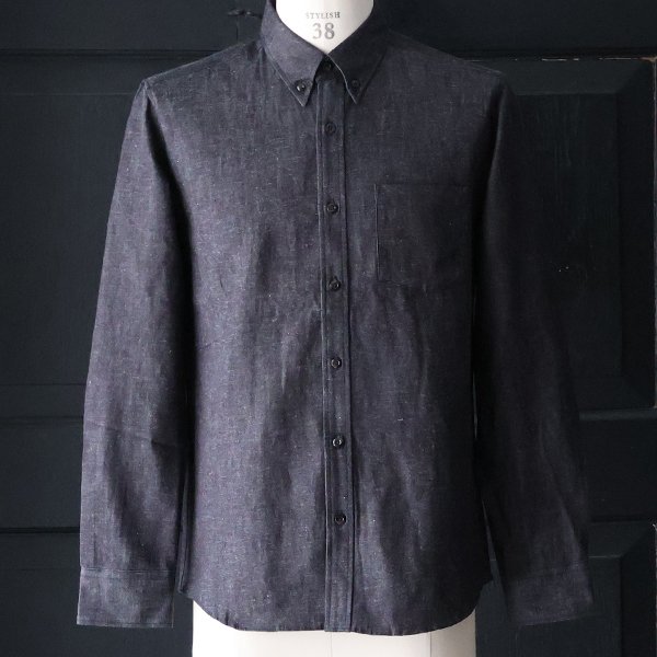 画像2: 【RE PRICE / 価格改定】麻混デニムナローカラーボタンダウン長袖シャツ【MADE IN JAPAN】『日本製』/ Upscape Audience