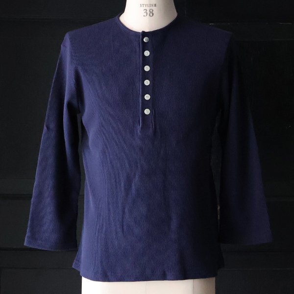 画像2: 【RE PRICE/価格改定】度詰ワッフル1コンチョボタンヘンリーネック7分袖カットソー【MADE IN JAPAN】『日本製』/ Upscape Audience