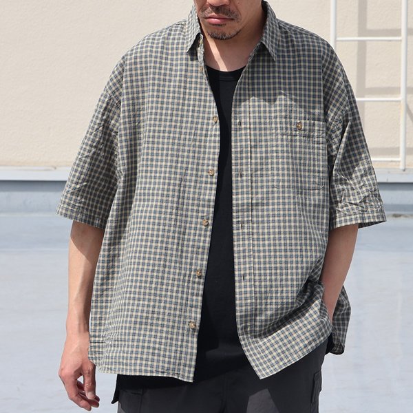 画像7: 播州織 ドビーミニチェック レギュラーカラー ボクシーAライン ハーフスリーブ ワーク シャツ【MADE IN JAPAN】『日本製』/ Upscape Audience