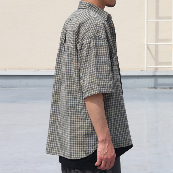 画像8: 播州織 ドビーミニチェック レギュラーカラー ボクシーAライン ハーフスリーブ ワーク シャツ【MADE IN JAPAN】『日本製』/ Upscape Audience