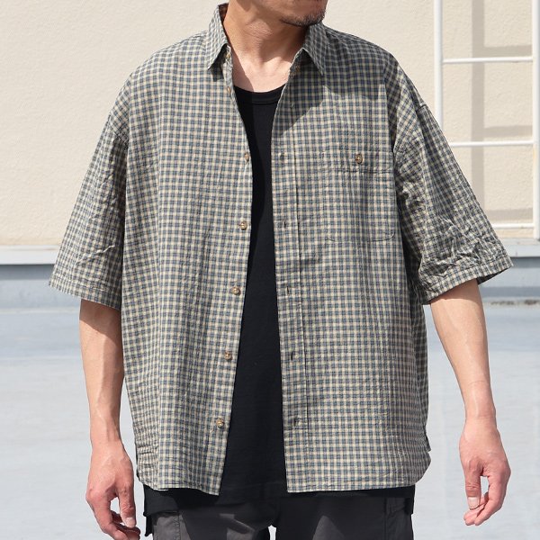 画像6: 播州織 ドビーミニチェック レギュラーカラー ボクシーAライン ハーフスリーブ ワーク シャツ【MADE IN JAPAN】『日本製』/ Upscape Audience