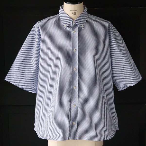 画像15: 吸水速乾・接触冷感・UVカット「多機能TECH 」 コットンライク ストライプ ボタンダウン ボクシーAライン ハーフスリーブシャツ【MADE IN JAPAN】『日本製』/ Upscape Audience