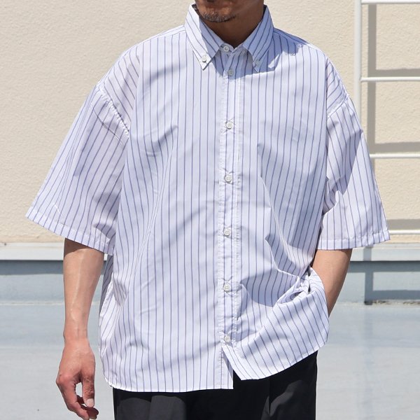 画像4: 吸水速乾・接触冷感・UVカット「多機能TECH 」 コットンライク ストライプ ボタンダウン ボクシーAライン ハーフスリーブシャツ【MADE IN JAPAN】『日本製』/ Upscape Audience