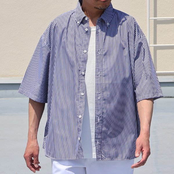 画像7: 吸水速乾・接触冷感・UVカット「多機能TECH 」 コットンライク ストライプ ボタンダウン ボクシーAライン ハーフスリーブシャツ【MADE IN JAPAN】『日本製』/ Upscape Audience
