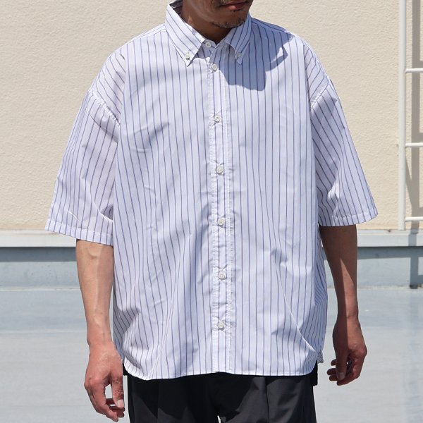 画像2: 吸水速乾・接触冷感・UVカット「多機能TECH 」 コットンライク ストライプ ボタンダウン ボクシーAライン ハーフスリーブシャツ【MADE IN JAPAN】『日本製』/ Upscape Audience