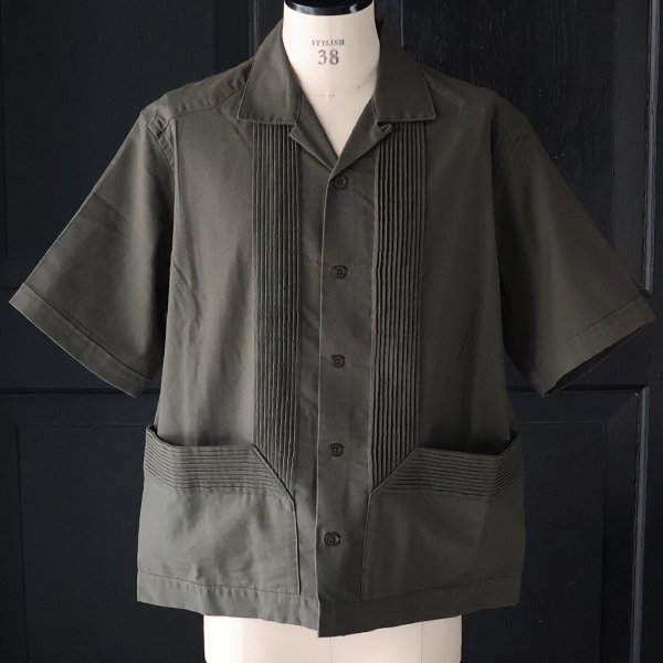 画像10: 綿麻ビンテージキャンバス ピンタック ハーフスリーブ オープンカラーシャツ / Audience