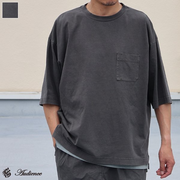 画像1: ピグメント 米綿（USAコットン）16/-天竺（8.45オンス）グラスポケ付き クルーネック ハーフスリーブ ボクシー Tシャツ / Audience