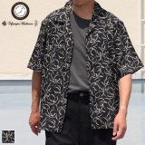 「丹後」 ライトアムンゼン(梨地) 捺染 モノトーンフラワー “マシンプリント” オープンカラー ハーフスリーブシャツ【MADE IN JAPAN】『日本製』/ Upscape Audience