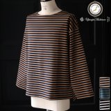 透湿・UVカット「多機能COTTON」 引揃ハイゲージ天竺 & ボーダー (7オンス) ボートネック 長袖 Tシャツ【MADE IN JAPAN】『日本製』/ Upscape Audience