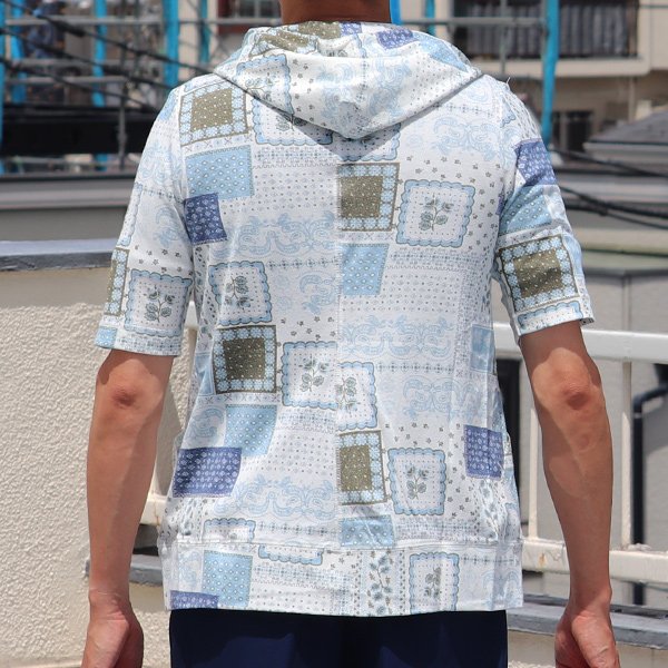 画像6: 【RE PRICE / 価格改定】バンダナパッチワークプリント5分袖ダブルジップパーカー 【MADE IN JAPAN】 / Upscape Audience