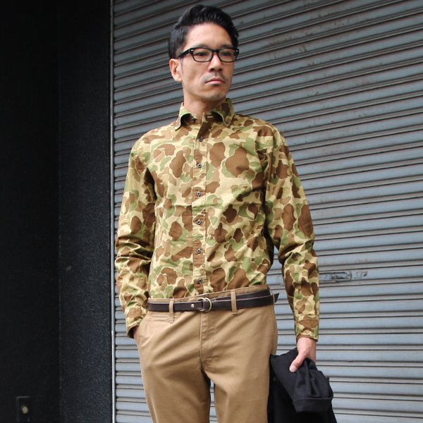 画像9: 【RE PRICE / 価格改定】カモ柄プリントツイルオープンスプレッドボタンダウン長袖シャツ【MADE IN JAPAN】『日本製』/ Upscape Audience