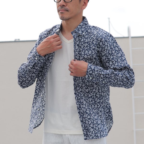 画像7: 【RE PRICE / 価格改定】小花柄リネンワイドスプレッドカラーボタンダウン長袖シャツ 【MADE IN JAPAN】『日本製』/ Upscape Audience
