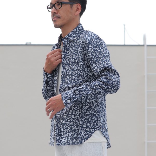 画像9: 【RE PRICE / 価格改定】小花柄リネンワイドスプレッドカラーボタンダウン長袖シャツ 【MADE IN JAPAN】『日本製』/ Upscape Audience