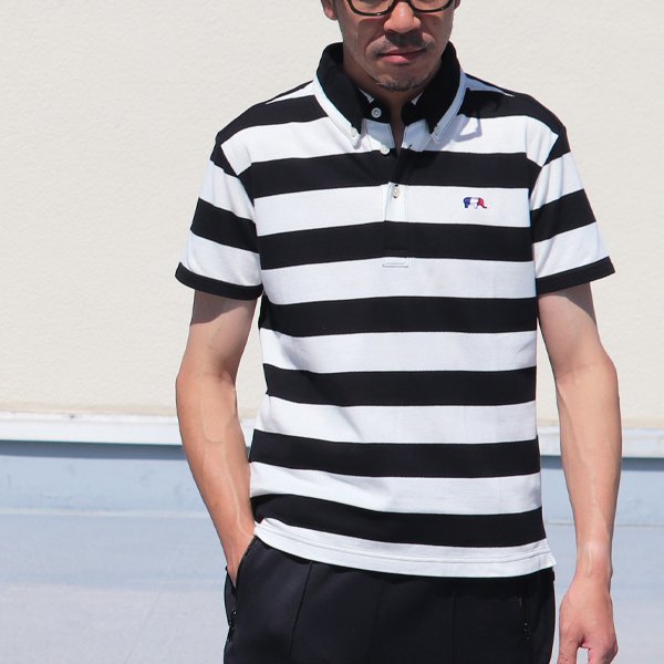 画像5: 【RE PRICE / 価格改定】鹿の子太ボーダーエレファント刺繍ボタンダウンカラーポロシャツ【MADE IN JAPAN】『日本製』/ Upscape Audience