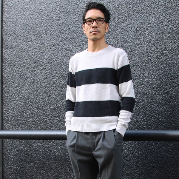 画像7: 【RE PRICE/価格改定】French Linen（フレンチリネン）鹿の子太ボーダークルーネック長袖ニット【MADE IN JAPAN】『日本製』/ Upscape Audience