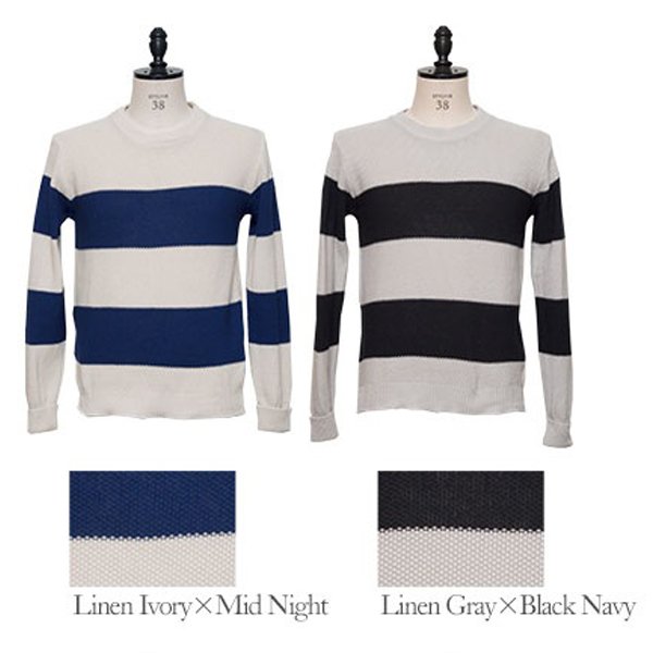 画像12: 【RE PRICE/価格改定】French Linen（フレンチリネン）鹿の子太ボーダークルーネック長袖ニット【MADE IN JAPAN】『日本製』/ Upscape Audience