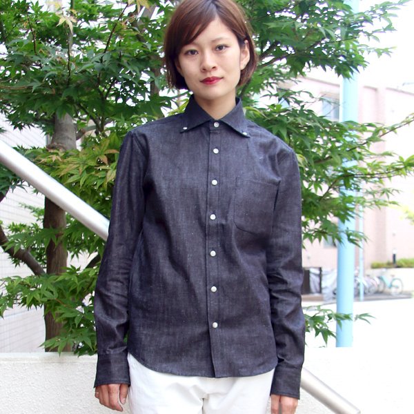 画像4: 【RE PRICE / 価格改定】麻混デニムワイドスプレッド長袖シャツ [Lady's]【MADE IN JAPAN】『日本製』/ Upscape Audience