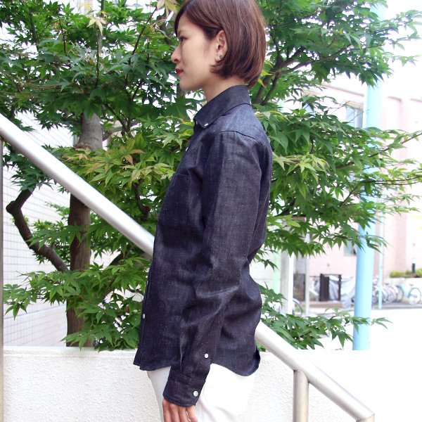 画像5: 【RE PRICE / 価格改定】麻混デニムワイドスプレッド長袖シャツ [Lady's]【MADE IN JAPAN】『日本製』/ Upscape Audience