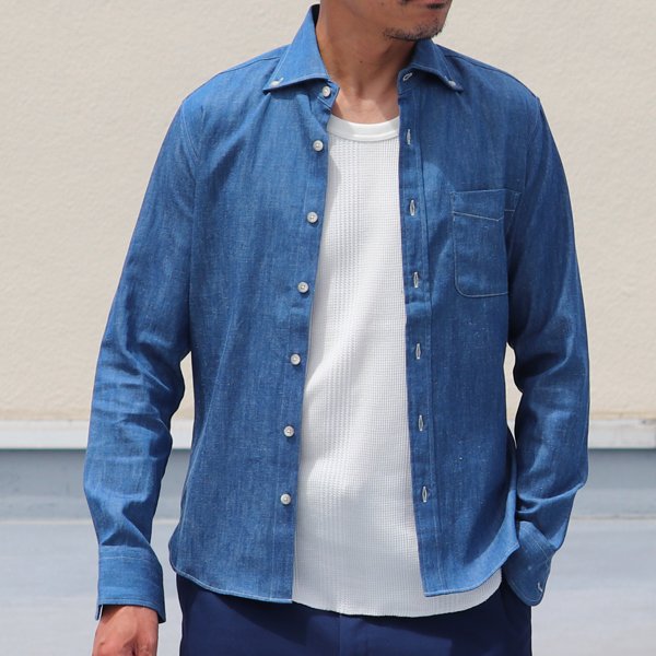 画像3: 【RE PRICE / 価格改定】麻混デニムワイドスプレッド長袖シャツ【MADE IN JAPAN】『日本製』/ Upscape Audience
