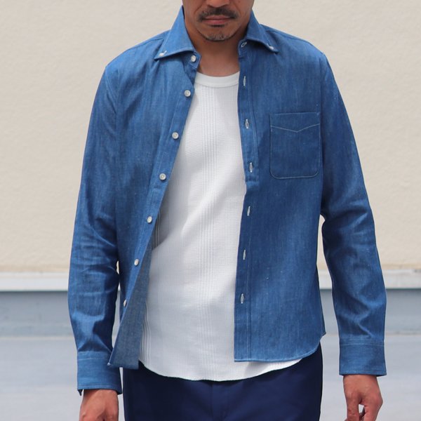 画像4: 【RE PRICE / 価格改定】麻混デニムワイドスプレッド長袖シャツ【MADE IN JAPAN】『日本製』/ Upscape Audience