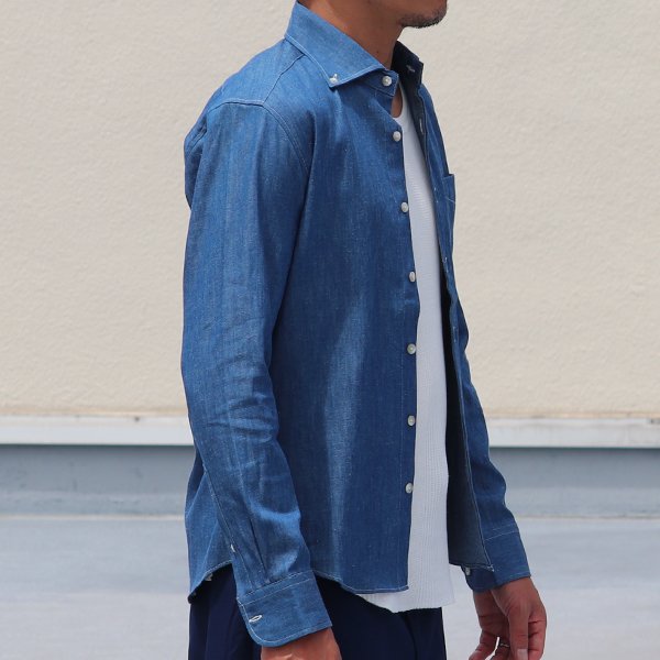 画像5: 【RE PRICE / 価格改定】麻混デニムワイドスプレッド長袖シャツ【MADE IN JAPAN】『日本製』/ Upscape Audience