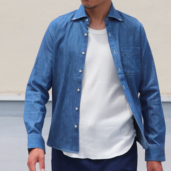 画像8: 【RE PRICE / 価格改定】麻混デニムワイドスプレッド長袖シャツ【MADE IN JAPAN】『日本製』/ Upscape Audience