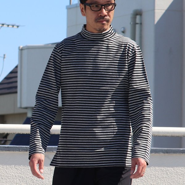 画像6: 【RE PRICE / 価格改定】高密度シルケットボーダーモックネック長袖Tシャツ【MADE IN JAPAN】『日本製』/ Upscape Audience