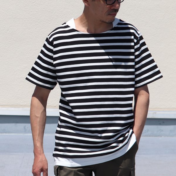 画像5: 【RE PRICE/価格改定】Basque 10オンス ( バスク天竺 )無地＆ボーダーボートネックレイヤード半袖カットソー【MADE IN JAPAN】『日本製』/ Upscape Audience