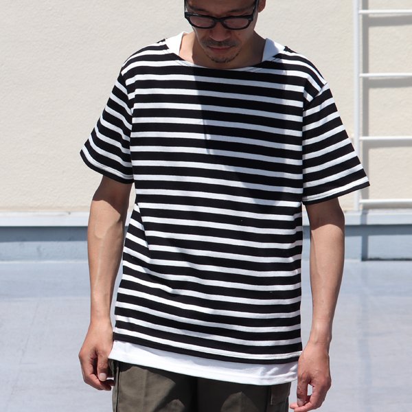 画像6: 【RE PRICE/価格改定】Basque 10オンス ( バスク天竺 )無地＆ボーダーボートネックレイヤード半袖カットソー【MADE IN JAPAN】『日本製』/ Upscape Audience