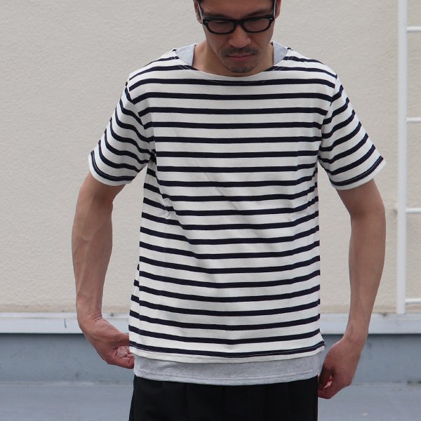 画像9: 【RE PRICE/価格改定】Basque 10オンス ( バスク天竺 )無地＆ボーダーボートネックレイヤード半袖カットソー【MADE IN JAPAN】『日本製』/ Upscape Audience