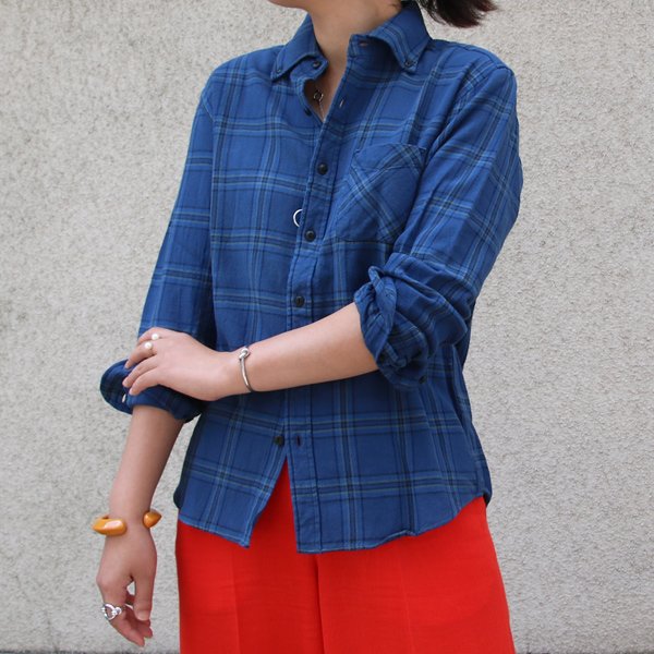 画像4: 【RE PRICE / 価格改定】ワイドスプレッドボタンダウンカラーインディゴネルチェック長袖シャツ【MADE IN JAPAN】『日本製』  / Upscape Audience