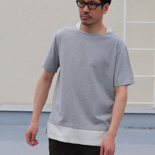 画像2: 【RE PRICE/価格改定】コーマ天竺×度詰ワッフルボートネックレイヤード5分袖ビックTEE【MADE IN JAPAN】『日本製』/ Upscape Audience