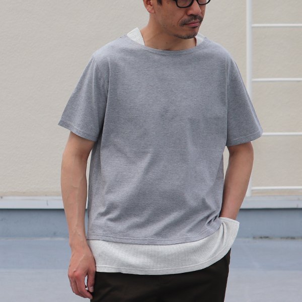 画像3: 【RE PRICE/価格改定】コーマ天竺×度詰ワッフルボートネックレイヤード5分袖ビックTEE【MADE IN JAPAN】『日本製』/ Upscape Audience