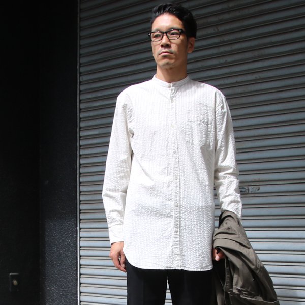 画像12: 【RE PRICE / 価格改定】インディゴサッカーストライプバンドカラーオーバサイズロング長袖_Shirts【MADE IN JAPAN】『日本製』/ Upscape Audience