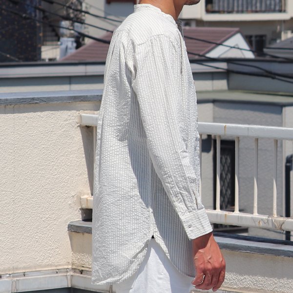 画像8: 【RE PRICE / 価格改定】インディゴサッカーストライプバンドカラーオーバサイズロング長袖_Shirts【MADE IN JAPAN】『日本製』/ Upscape Audience