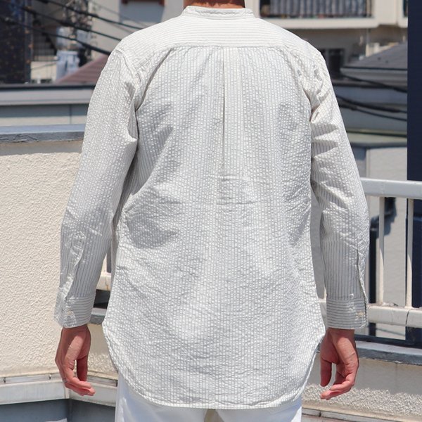 画像9: 【RE PRICE / 価格改定】インディゴサッカーストライプバンドカラーオーバサイズロング長袖_Shirts【MADE IN JAPAN】『日本製』/ Upscape Audience