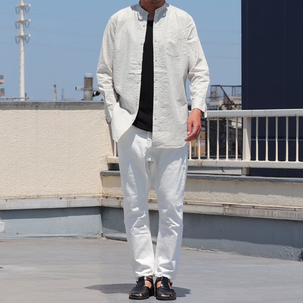 画像10: 【RE PRICE / 価格改定】インディゴサッカーストライプバンドカラーオーバサイズロング長袖_Shirts【MADE IN JAPAN】『日本製』/ Upscape Audience