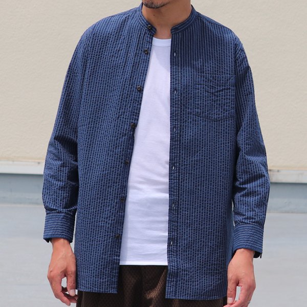 画像4: 【RE PRICE / 価格改定】インディゴサッカーストライプバンドカラーオーバサイズロング長袖_Shirts【MADE IN JAPAN】『日本製』/ Upscape Audience